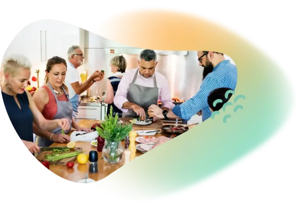 Groupe en atelier cuisine après validation devis et prestation sur mesure